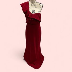 Beautiful Badgley Mischka ruby 1-shoulder max gown ruffle mermaid princess